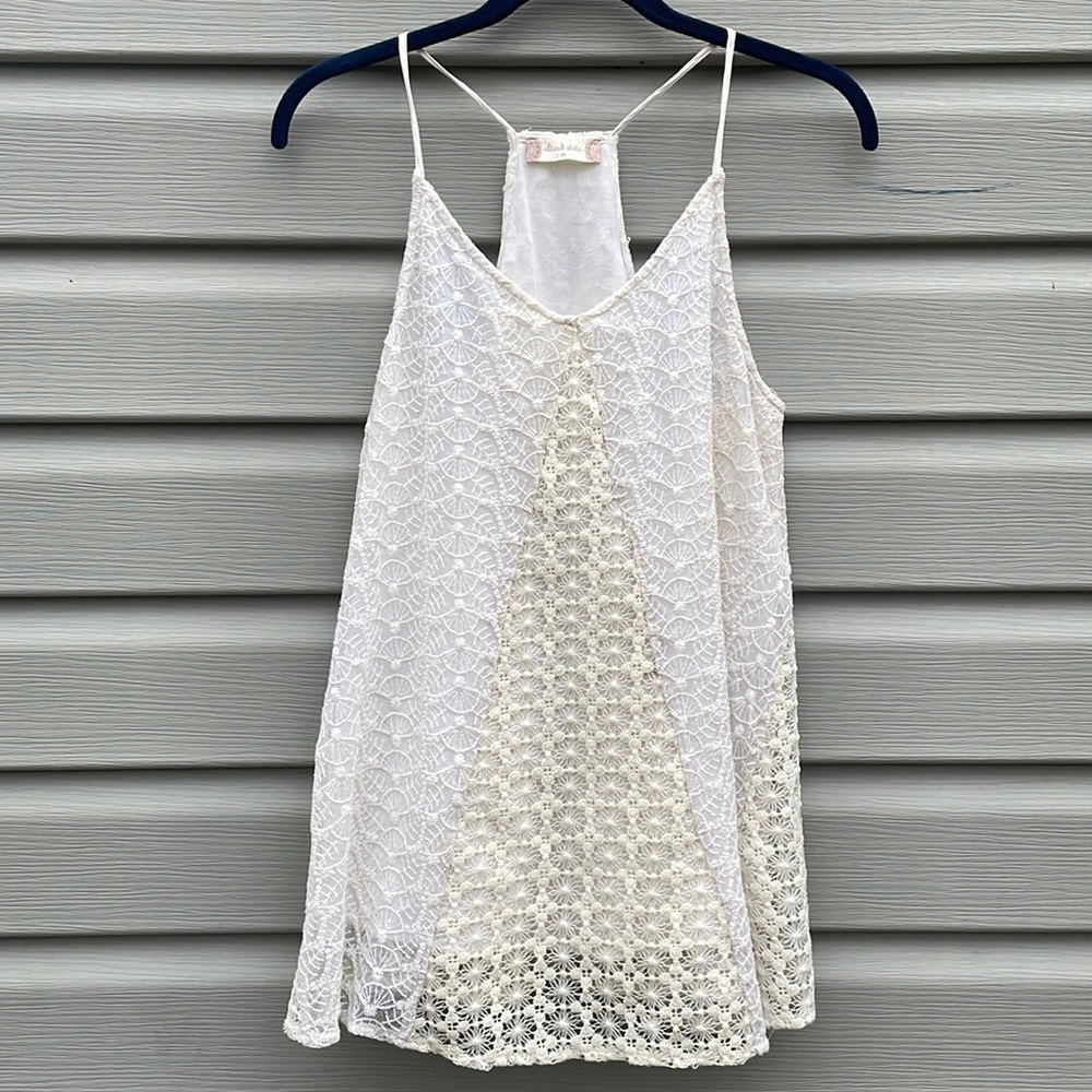 Ivory Eyelet Lace Panel Tunic Top